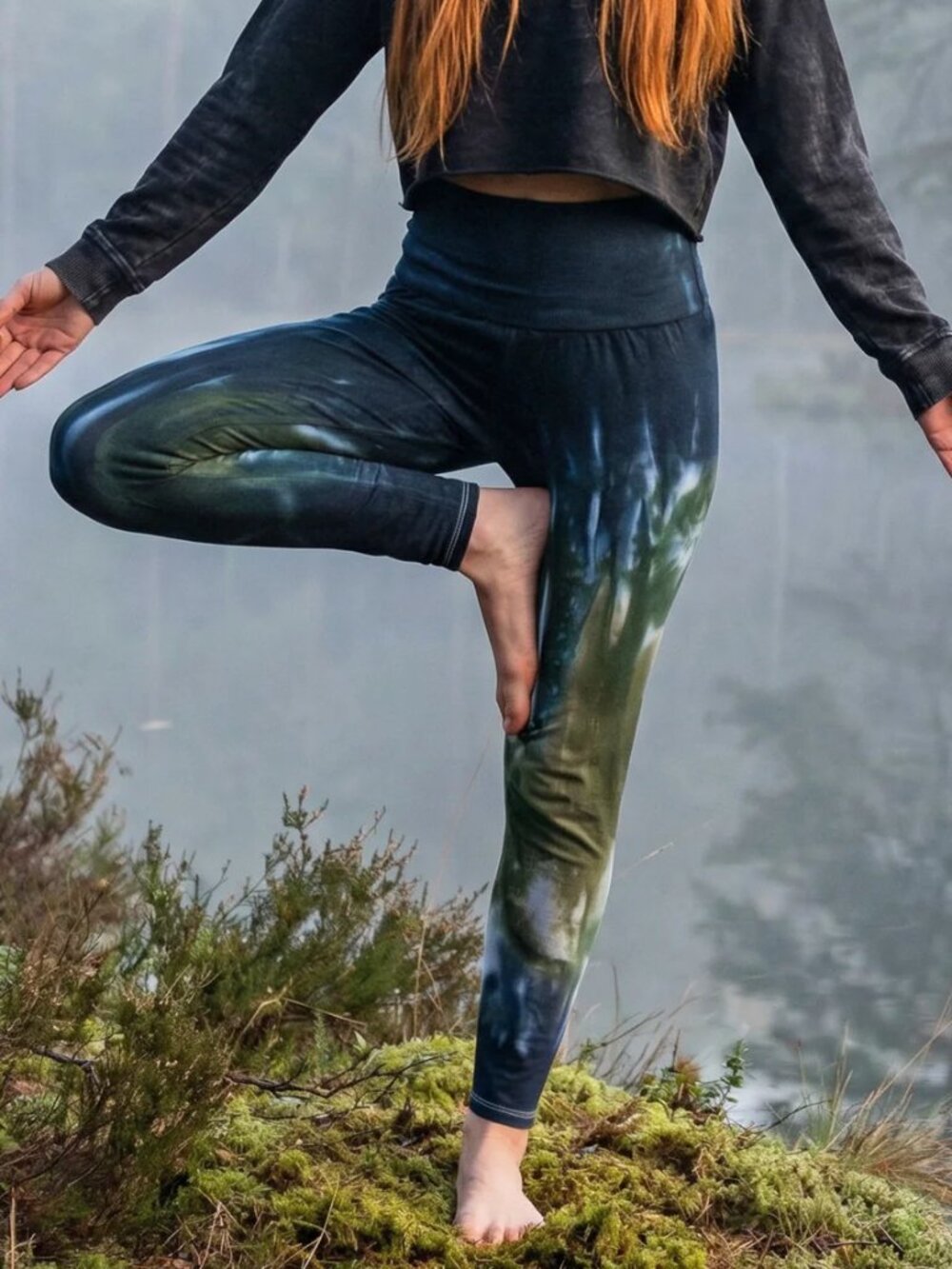 Lorelei Tie Dye Cotton Leggings | Green Black Yoga Pants Hand Dyed